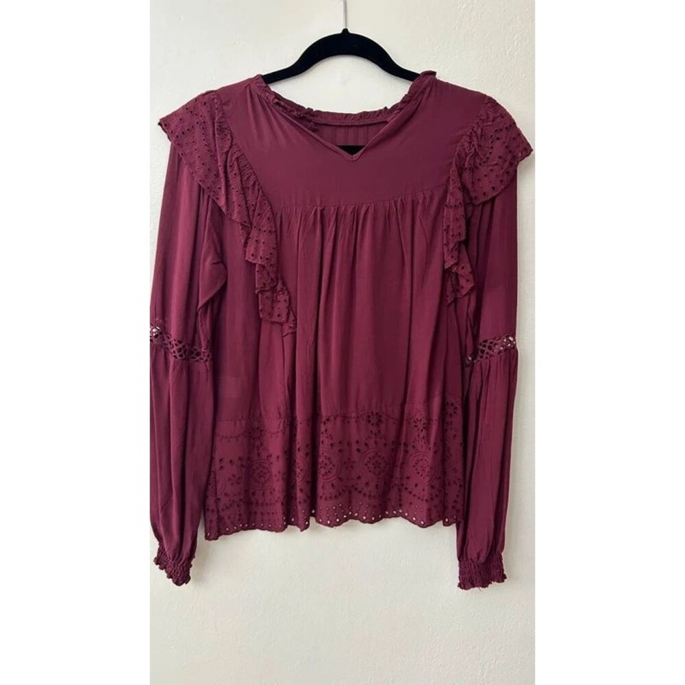 Knox rose burgundy long sleeve women blouse size XS